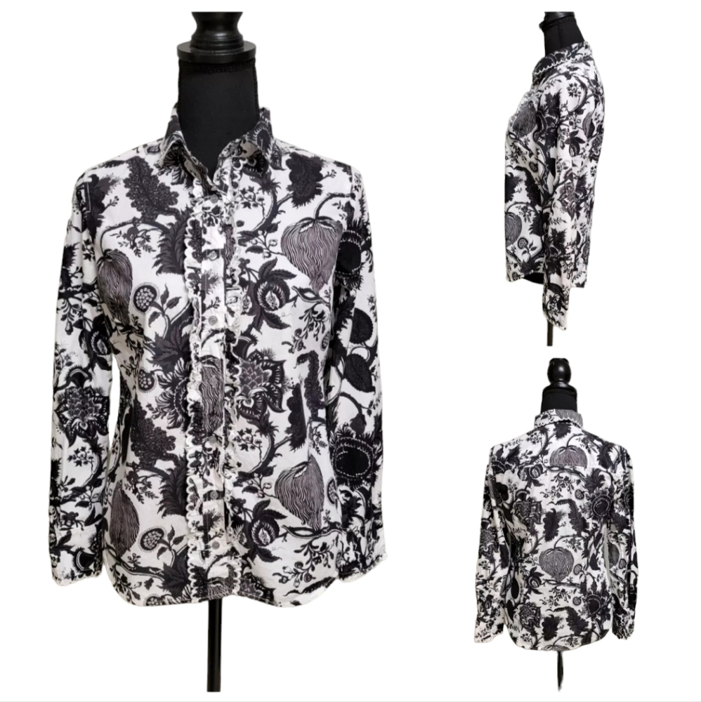 J. Crew Black and White Floral Button-Down Shirt